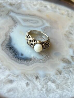 Sterling Silver Pearl Accent Ring - White